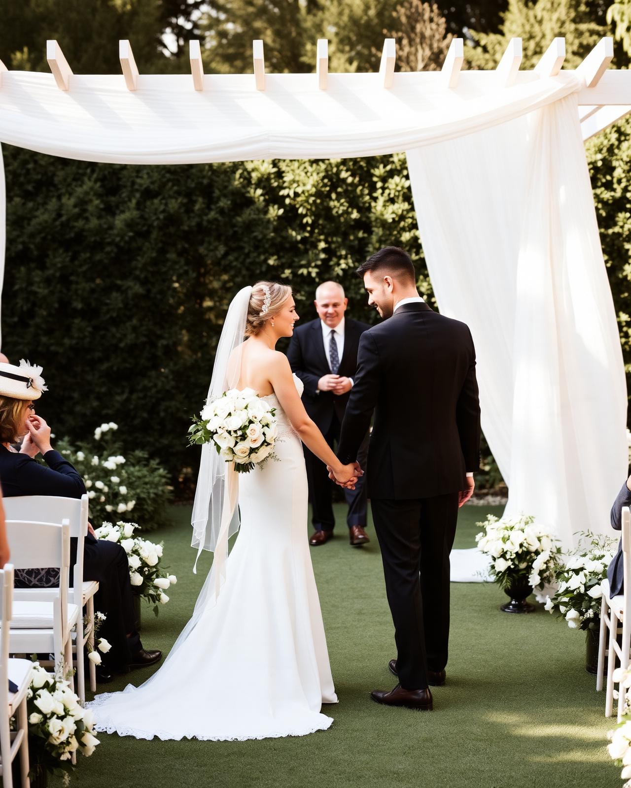 Bride and groom at garden ceremony